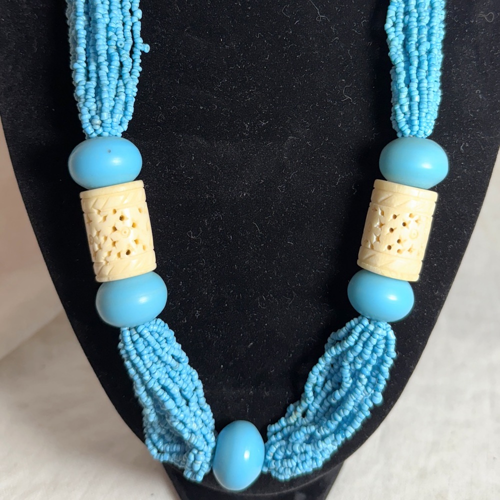 Turquoise seed bead & bone Beaded Necklace